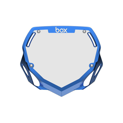 Box Two Chrome Number Plate - Large Blue