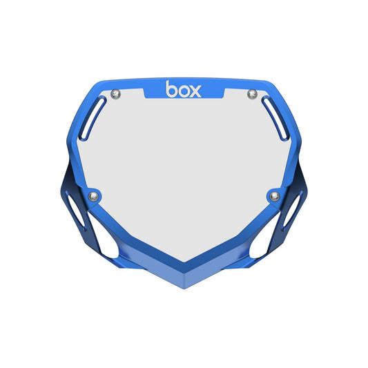 Box Two Chrome Number Plate - Large Blue