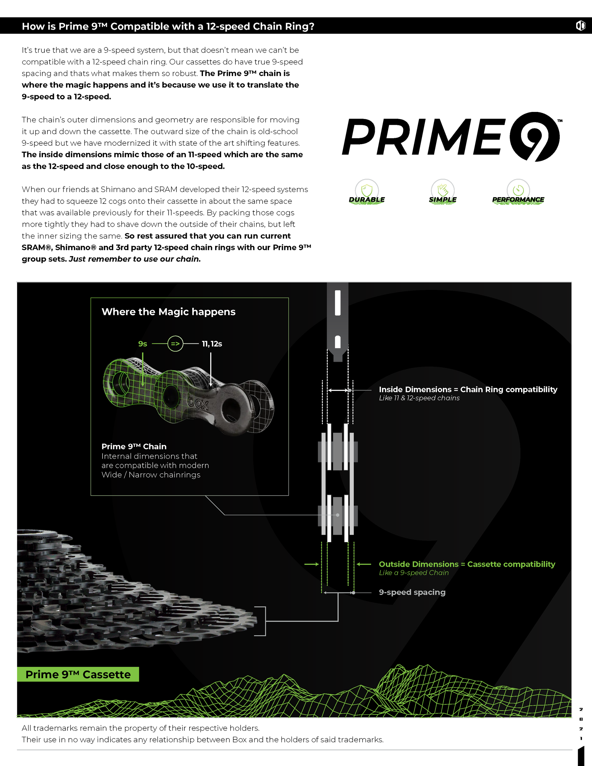 Box Three Prime 9 chainring compatibility chart