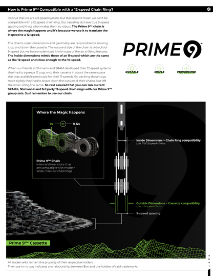 Box Three Prime 9 chainring compatibility chart