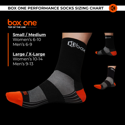 Box One Performance Socks sizing chart