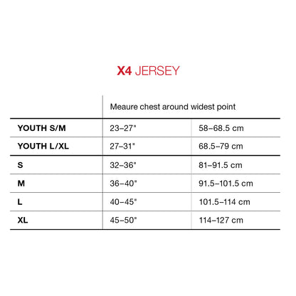 G-Form Long Sleeve MTB Jersey size chart