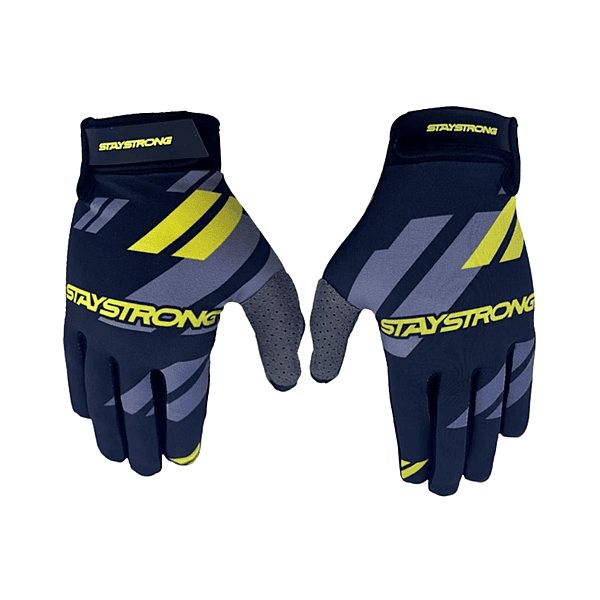 Stay Strong Multi Chevron BMX Race Gloves - Black/Yellow - Adult Sizes